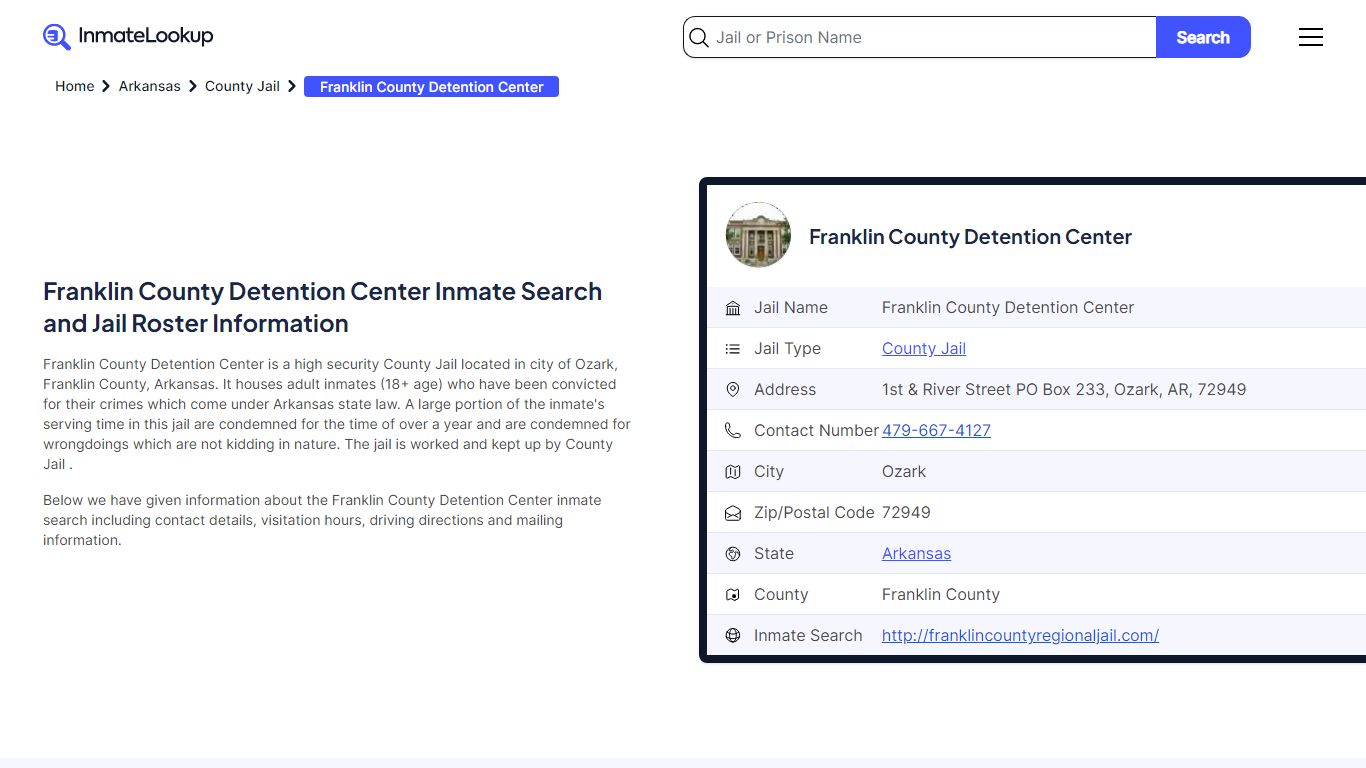 Franklin County Detention Center Inmate Search - Ozark Arkansas ...